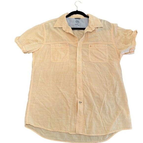 Izod Saltwater Relaxed Classic Sz‎ L Short Sleeve Orange Cotton Button Up Shirt - Picture 6 of 8